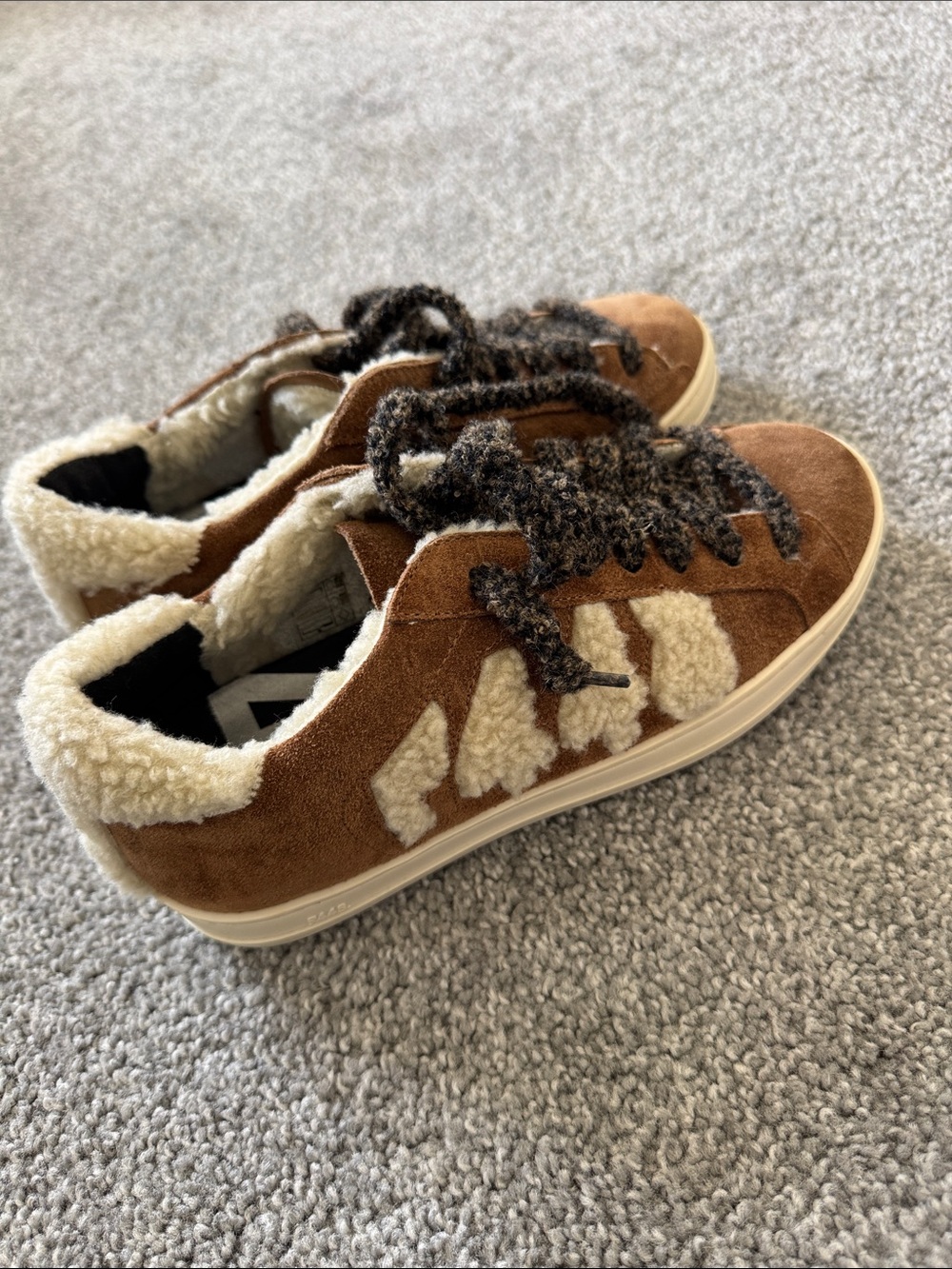 P448 Sneakers NEW ! Suede Brown Lined Sneakers with Cream Shearling Trim